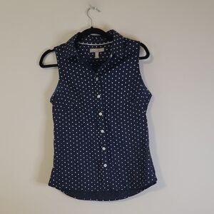 Banana Republic Navy Button Down Polka Dot Shirt